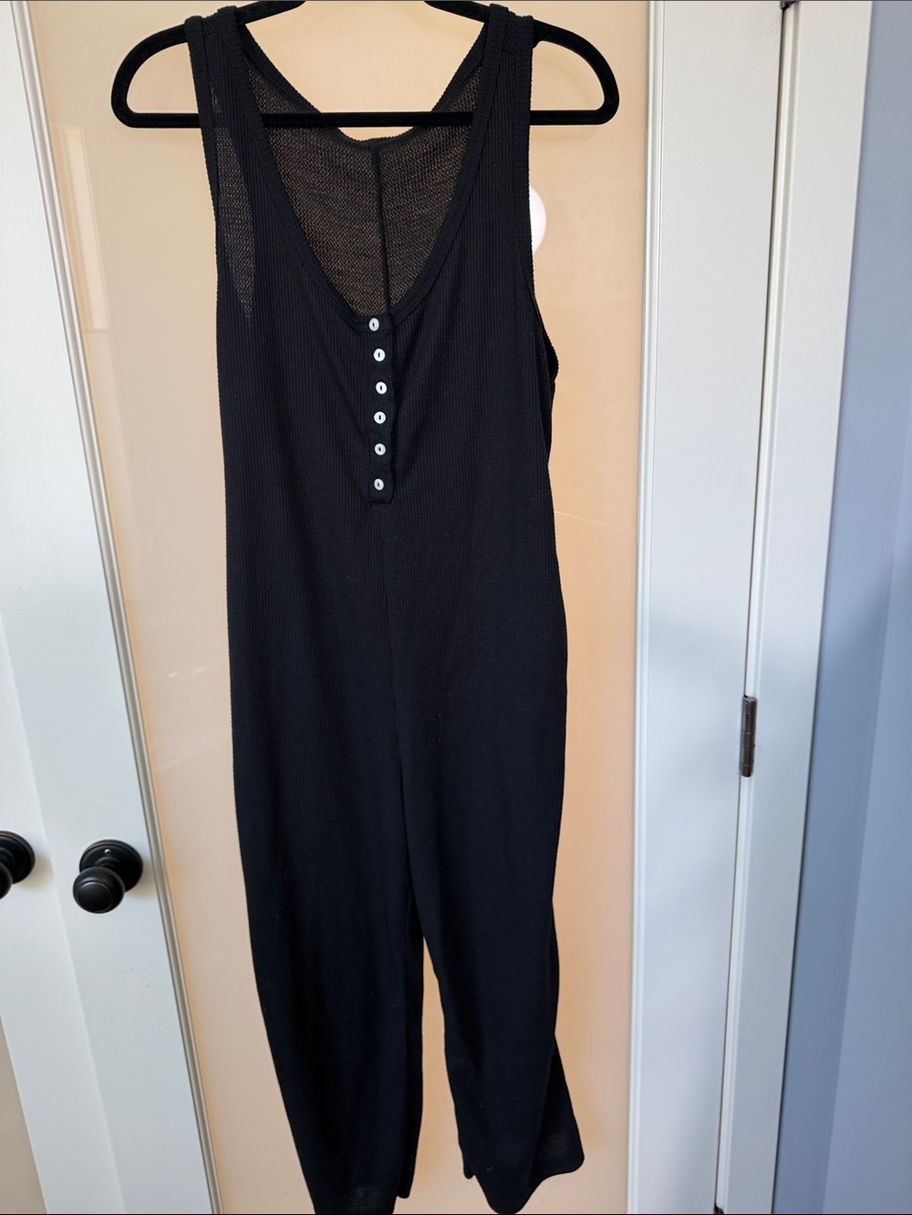 Sleeveless Black Henley Jumpsuit
